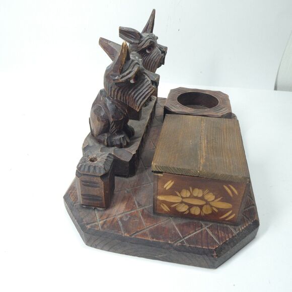 Scottie Dog Carved Wooden Desk Set Scotty Terrier Folk Art - Picture 6 of 12